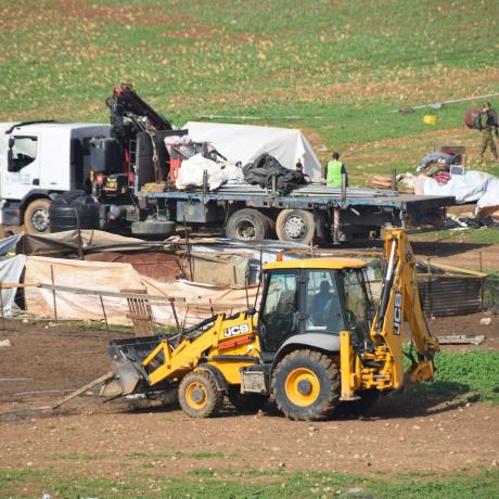 Yellow tractor destroys the village of Humsa in occupied Jordan Valley 